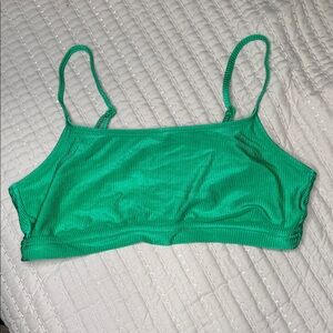 Aerie Shine Rib Straight Scoop Bikini Top | Green Mission | XXL